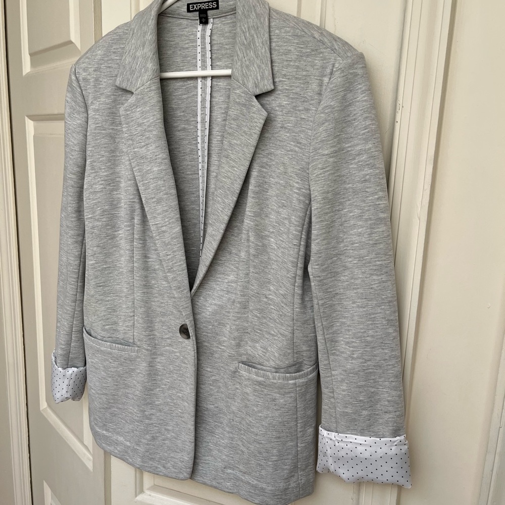 Express gray blazer with polka dot sleeves cuffed optional!